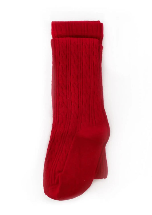 Little Stocking Co Cable Knit Tights Cherry