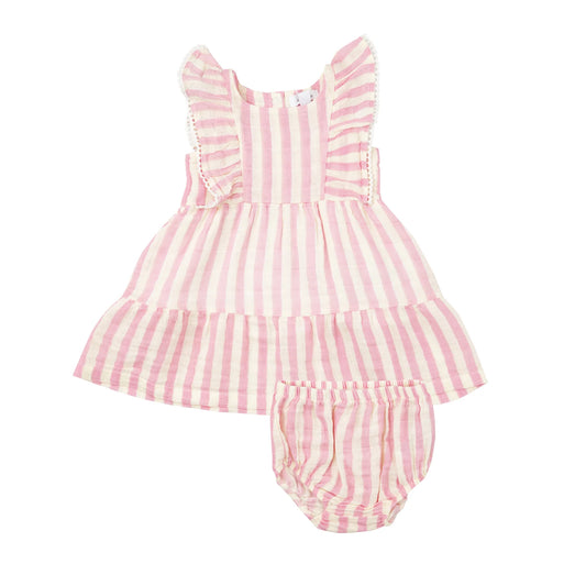 Angel Dear | Picot Edged Dress | Pink Stripe