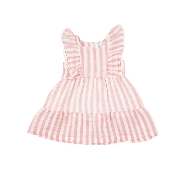 Angel Dear | Picot Edged Dress | Pink Stripe