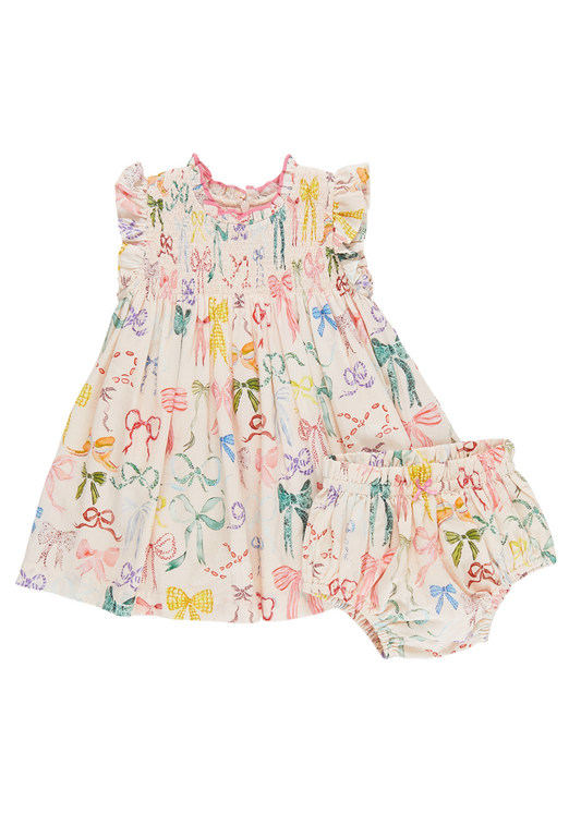 Pink Chicken | Baby Stevie Dress Set | Watercolor Bows