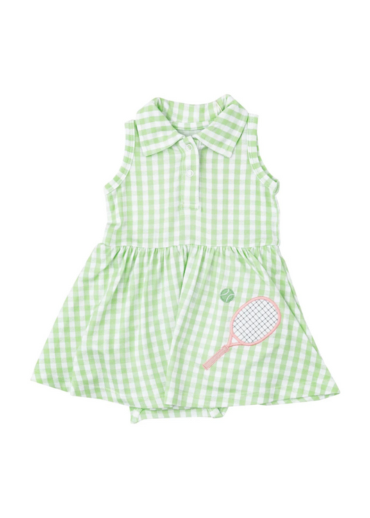 Angel Dear | Tennis Tank Bodysuit Dress | Mini Green Ginham