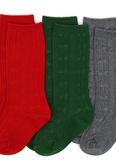 Little Stocking Co | Christmas Cable Knit Knee High Sock 3-Pack