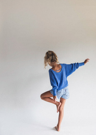Raised By Water Scoop Back Sweater Blue 
