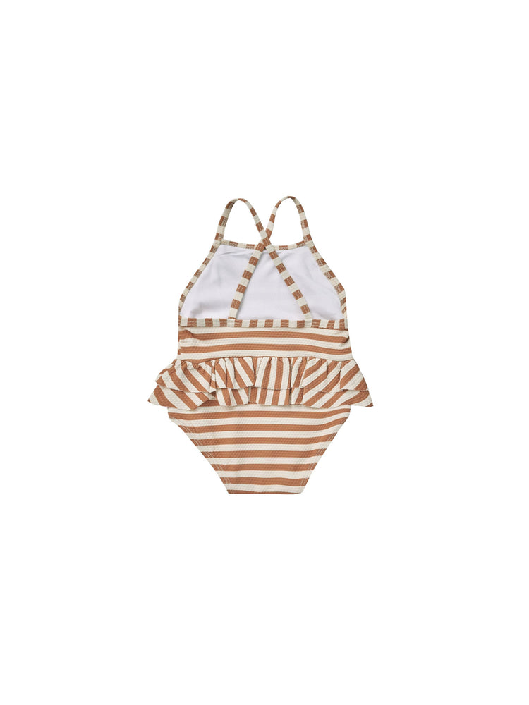 Quincy Mae | Ruffled One-Piece Swimsuit | Clay Stripe