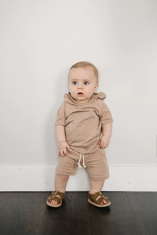 Mebie Baby | Sand Hooded Tee and Pocket Short Set