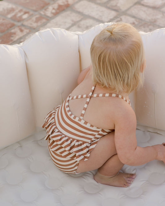 Quincy Mae | Ruffled One-Piece Swimsuit | Clay Stripe