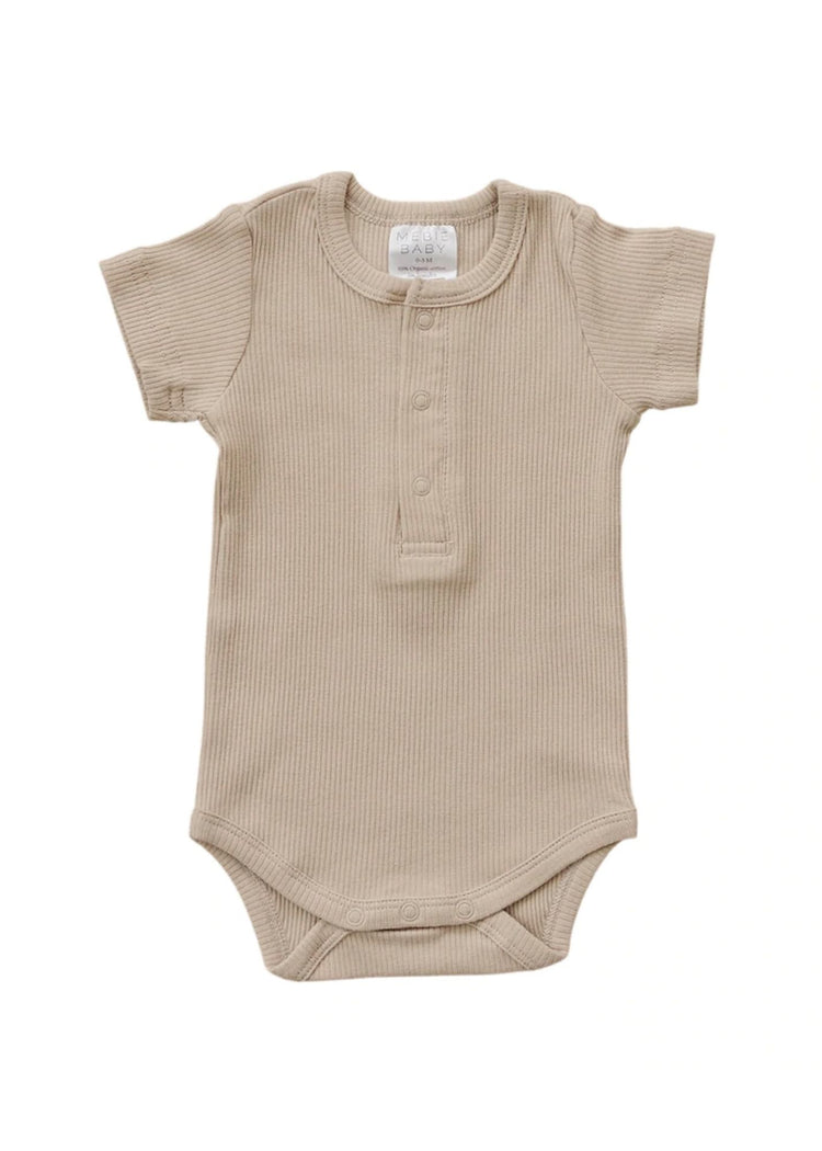 Mebie Baby  Organic Cotton Ribbed Snap Bodysuit Oatmeal